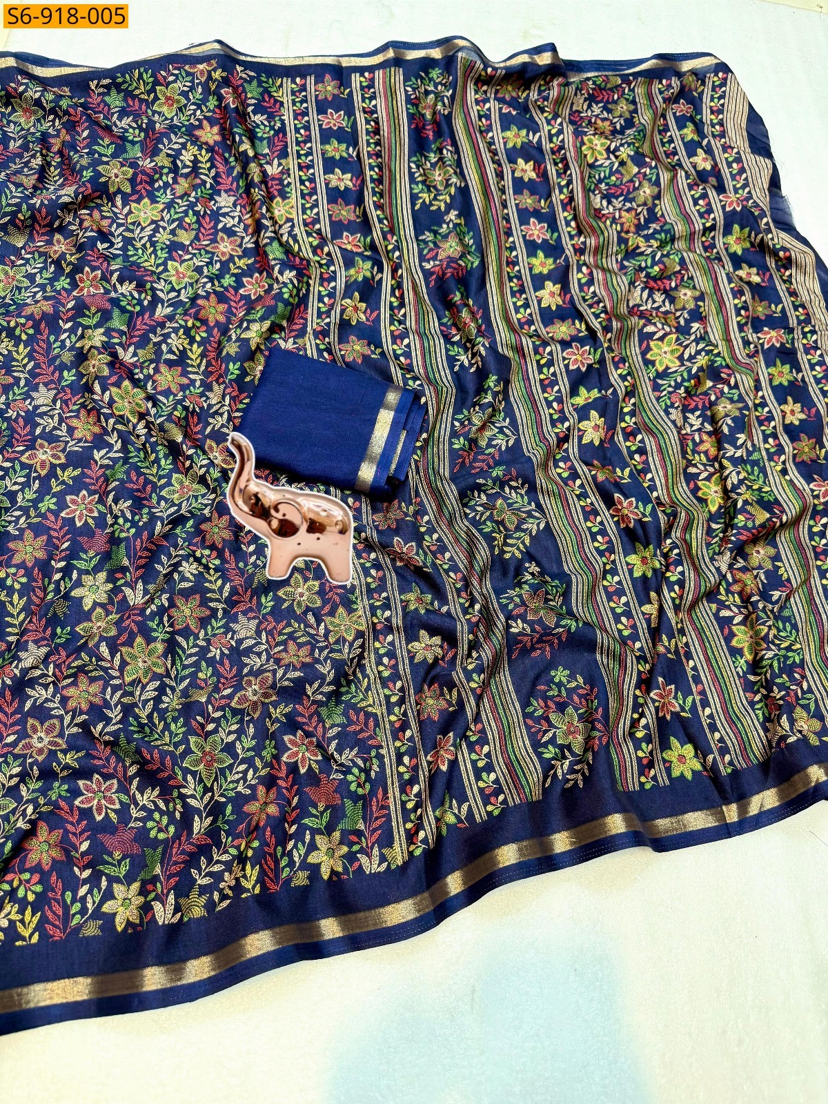 Navy Blue Fancy Soft Tusser Saree