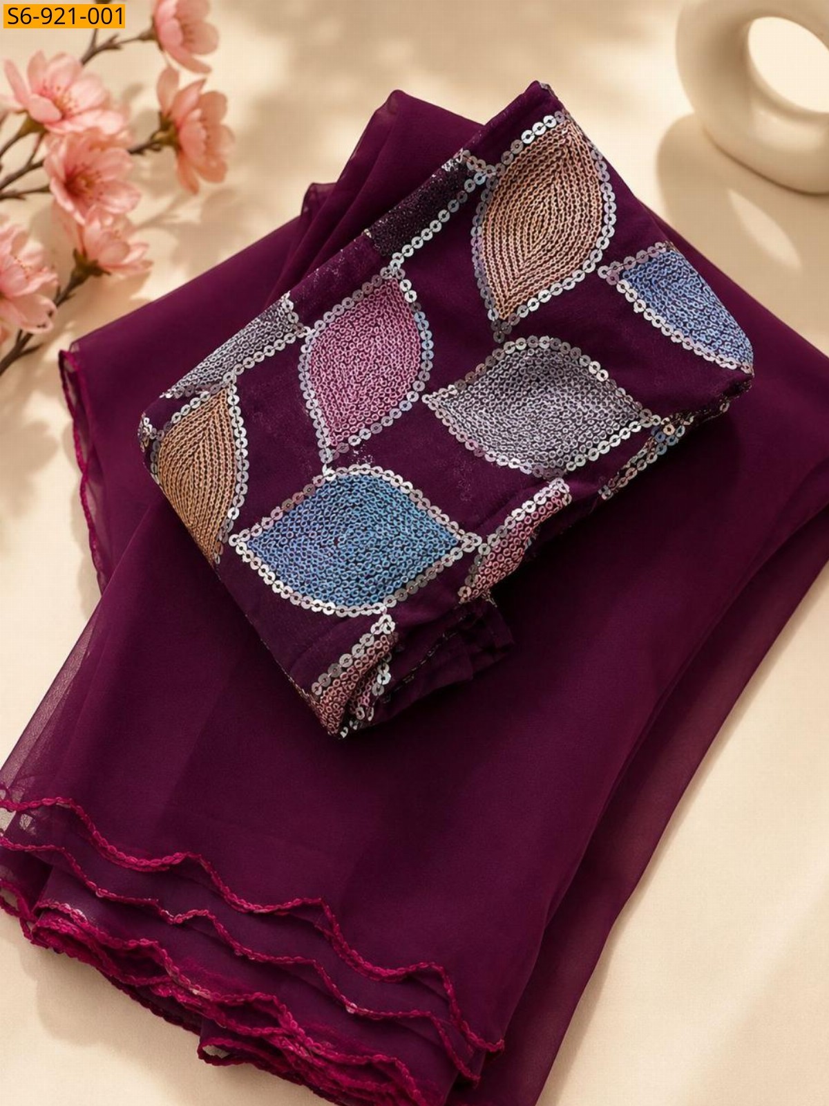 Dark Purple Fancy Soft Georgette Sarees
