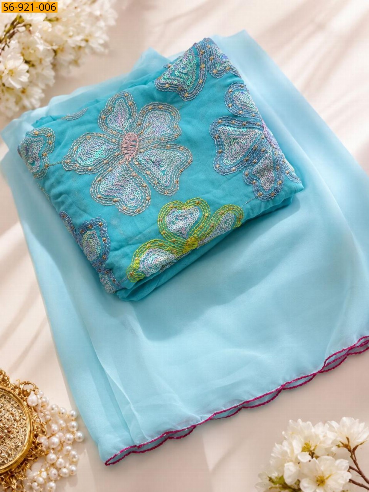Sky Blue Fancy Soft Georgette Sarees
