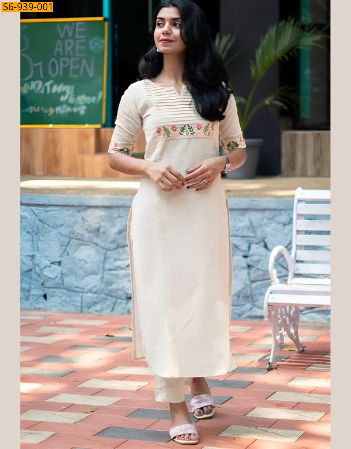 Half White Fancy Cotton Kurti pant set