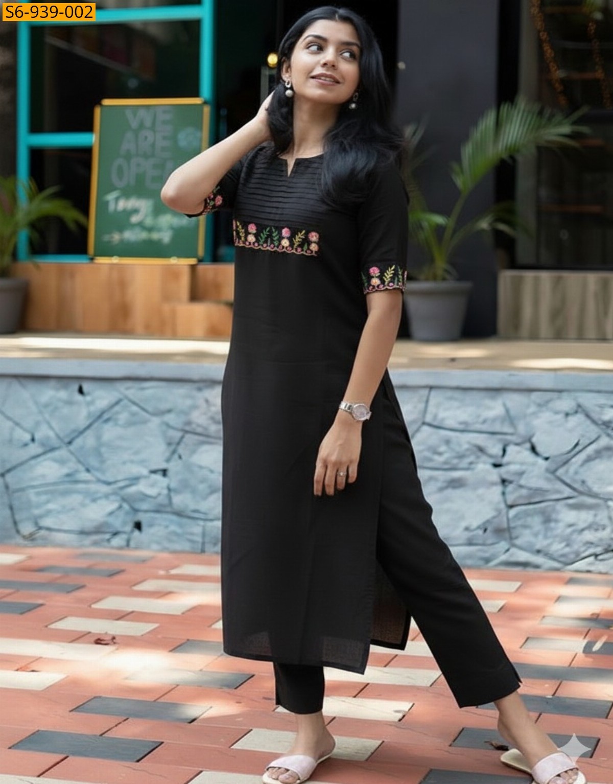 Black Fancy Cotton Kurti pant set