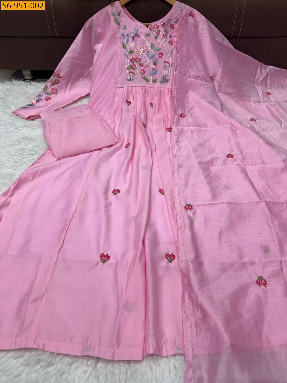 Pink Fancy Chanderi Silk Kurti pant dupatta set
