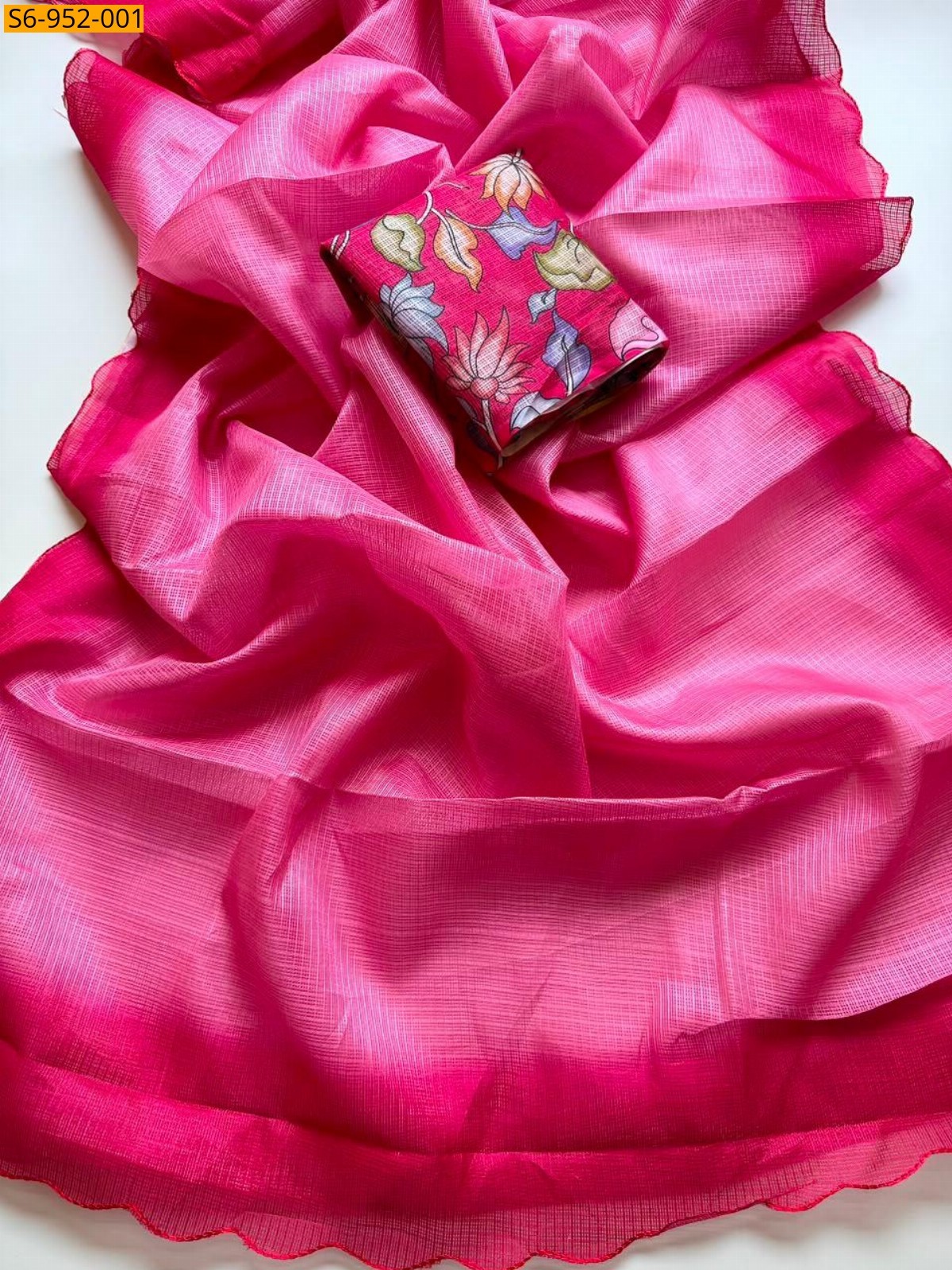 Dark Pink Fancy Kota Checks Saree