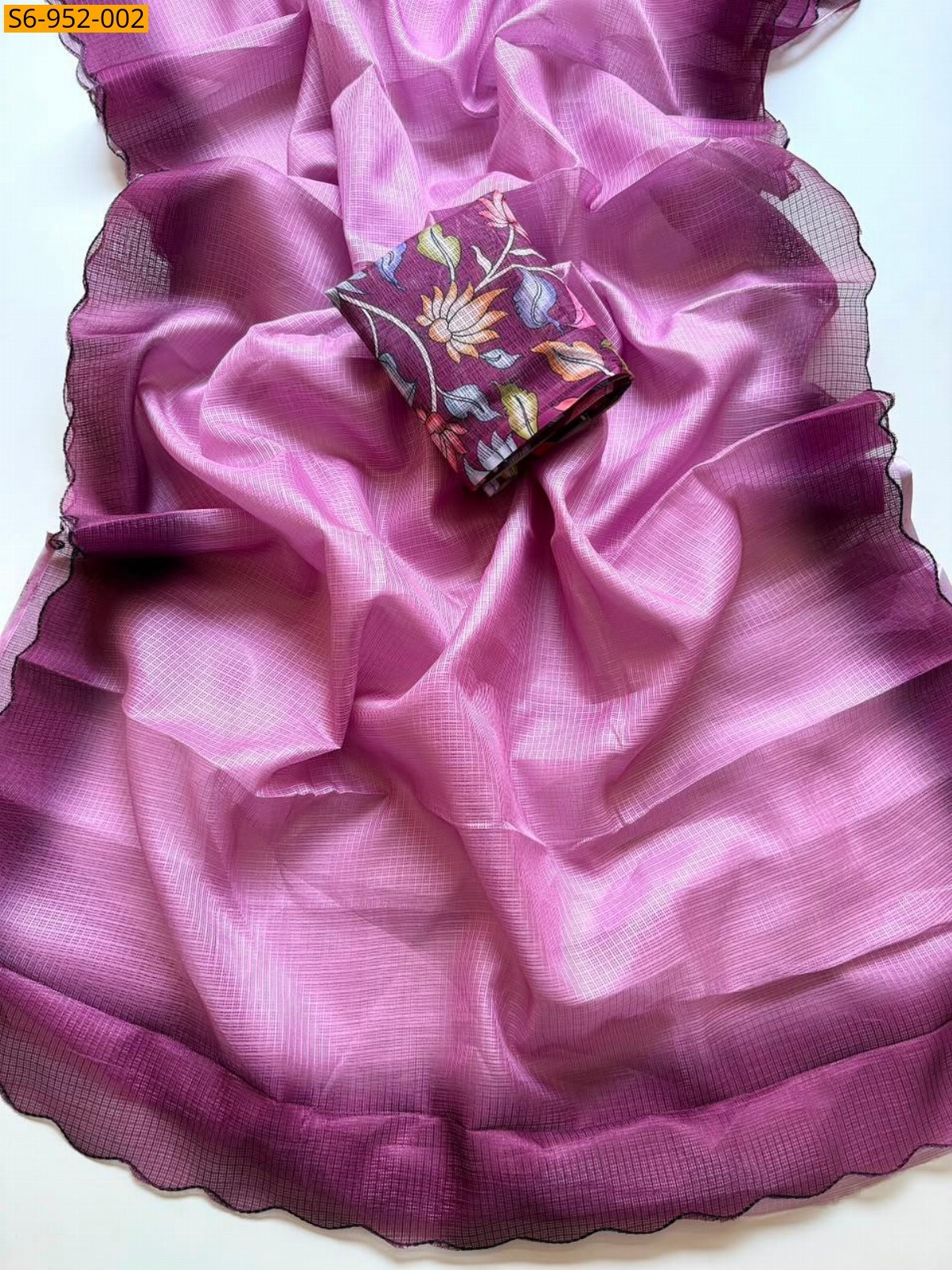 Lavendar Fancy Kota Checks Saree