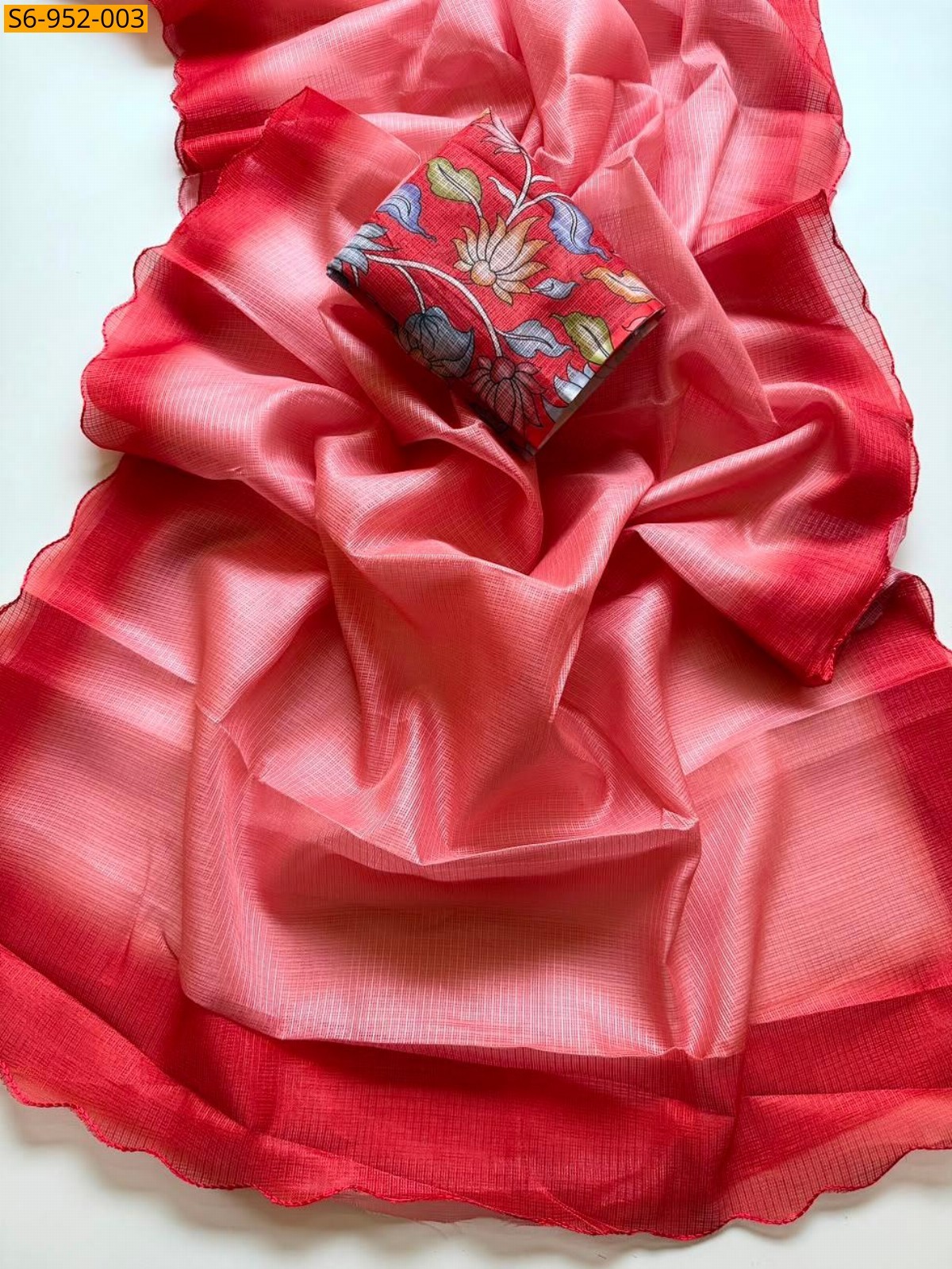 Red Fancy Kota Checks Saree