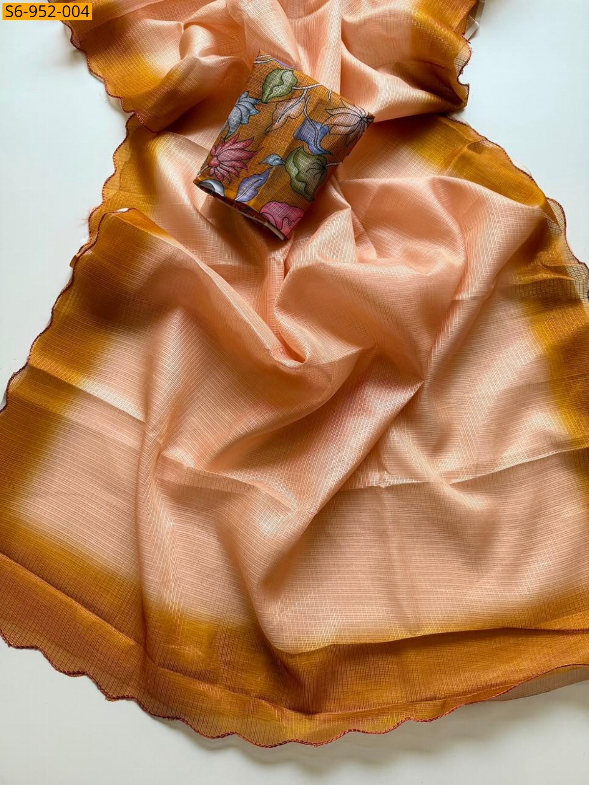 Peach Fancy Kota Checks Saree