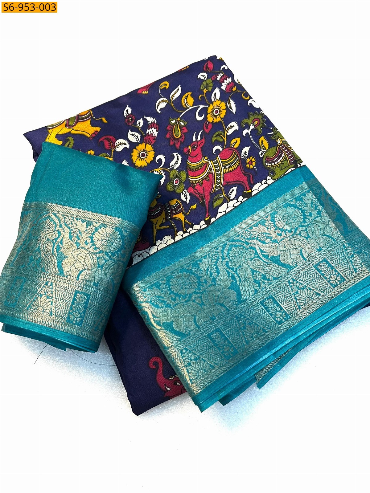 Blue Fancy Dola Silk Saree