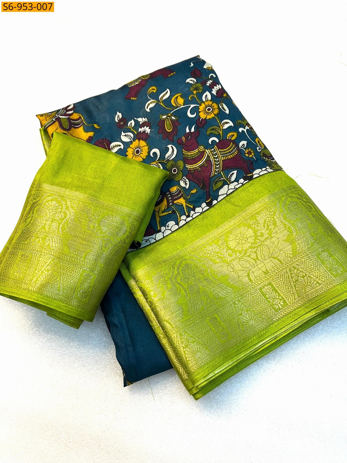 Rama Green Fancy Dola Silk Saree