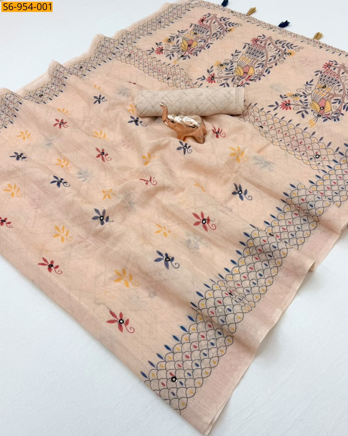 Peach Fancy Linen Printed Saree