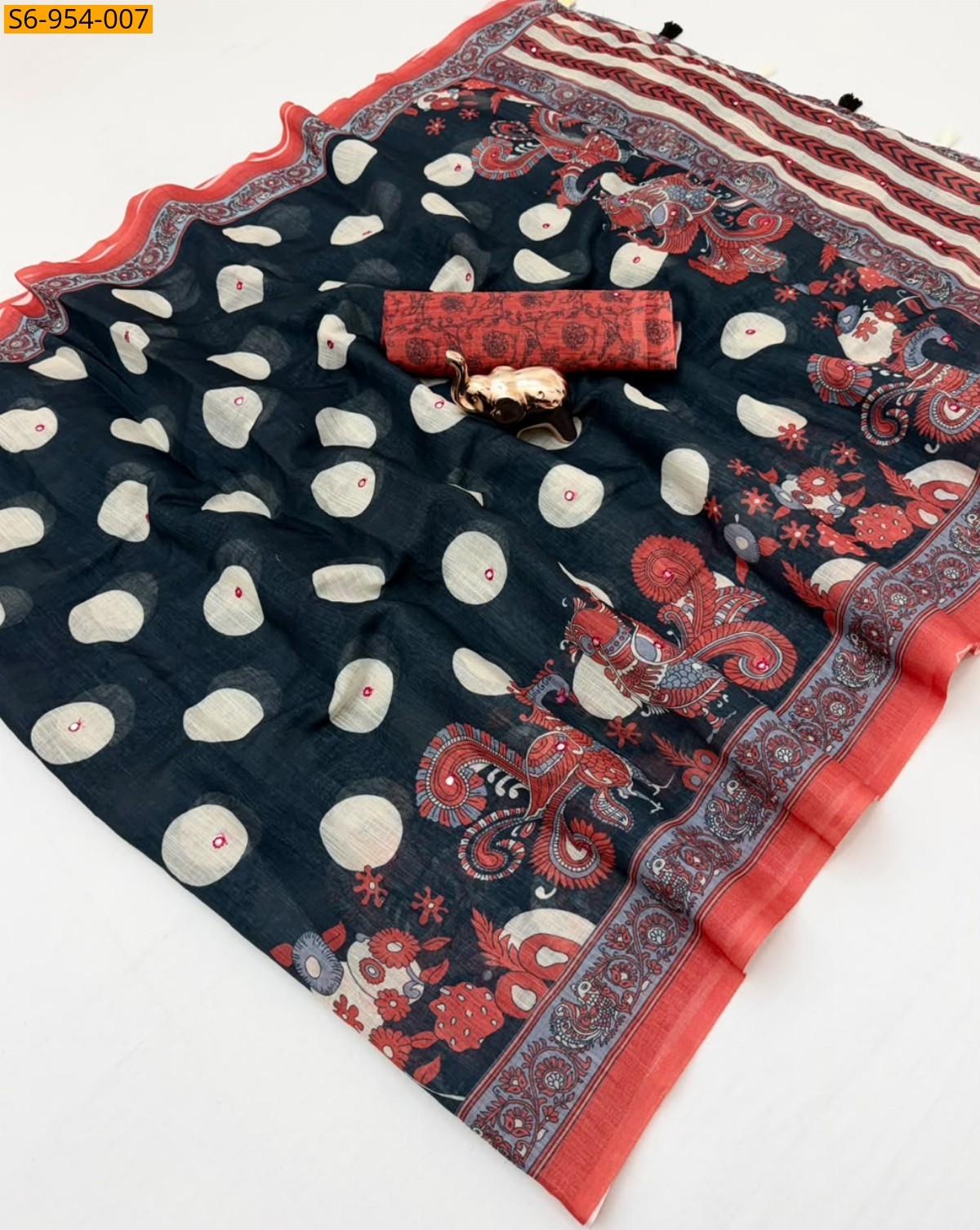 Black Fancy Linen Printed Saree