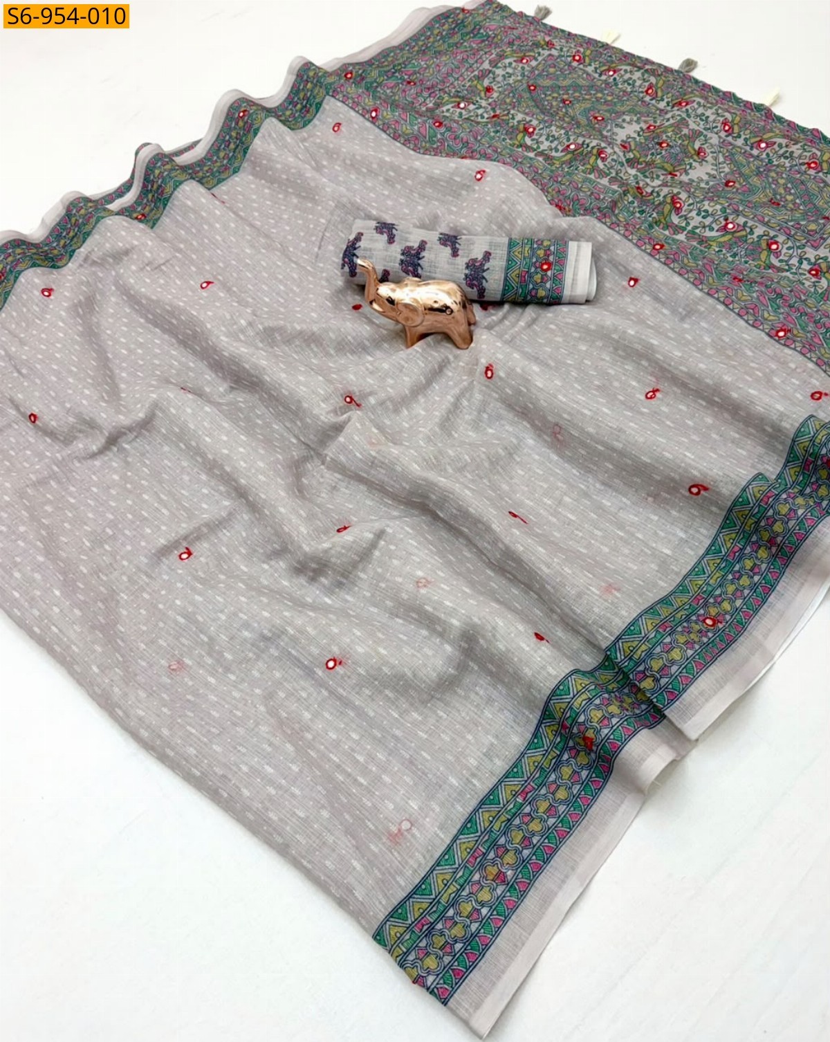 Grey Fancy Linen Printed Saree