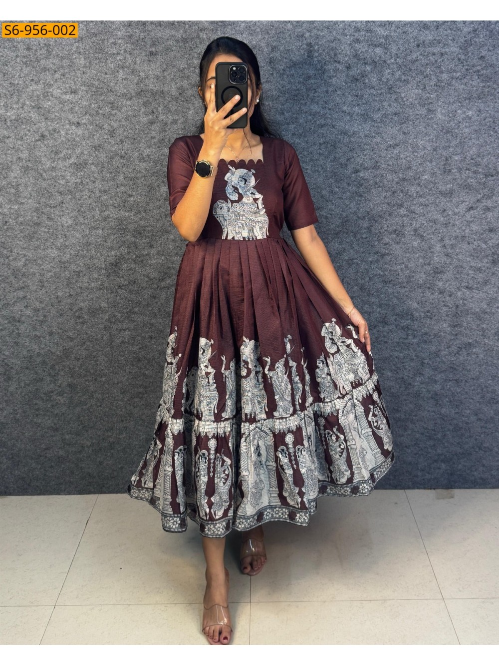 Brown Fancy Kota mix Cotton Maxi Brown Fancy Kota mix Cotton Maxi