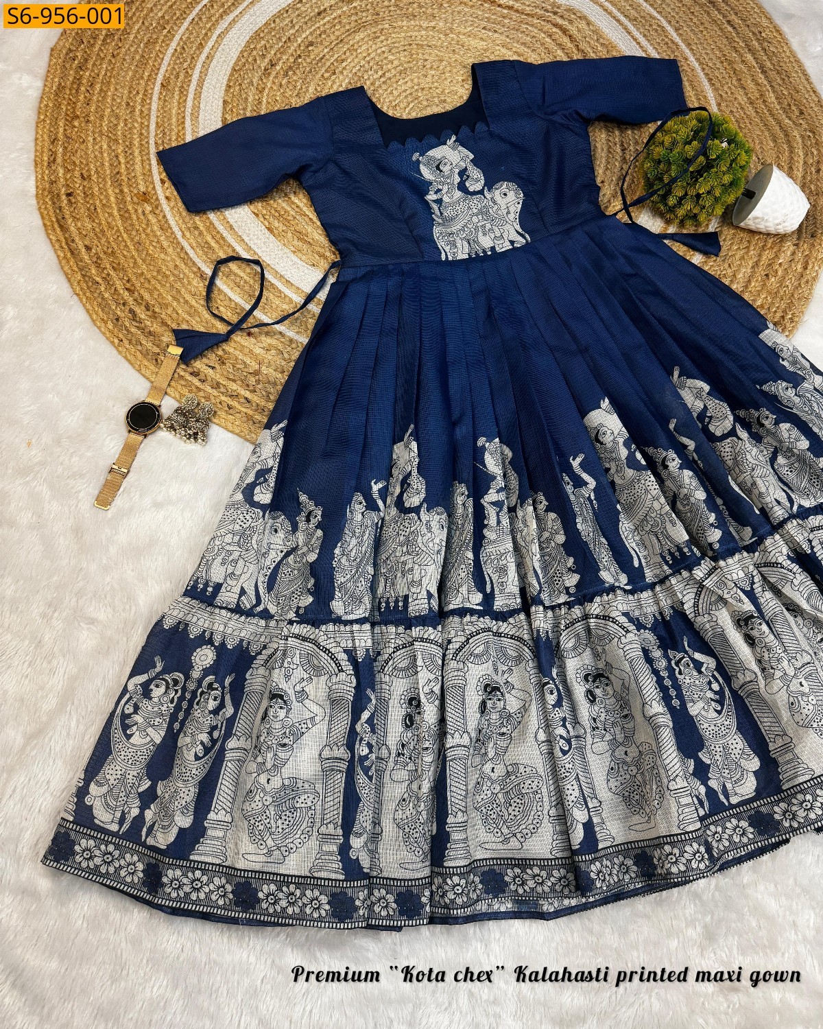 Navy blue Fancy Kota mix Cotton Maxi