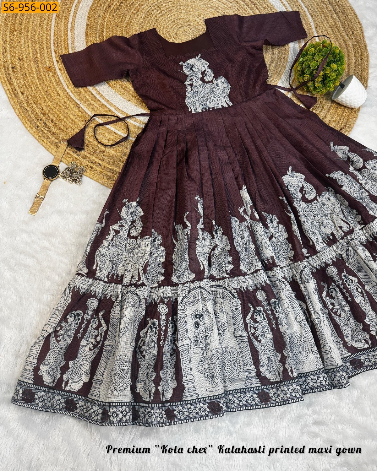 Brown Fancy Kota mix Cotton Maxi