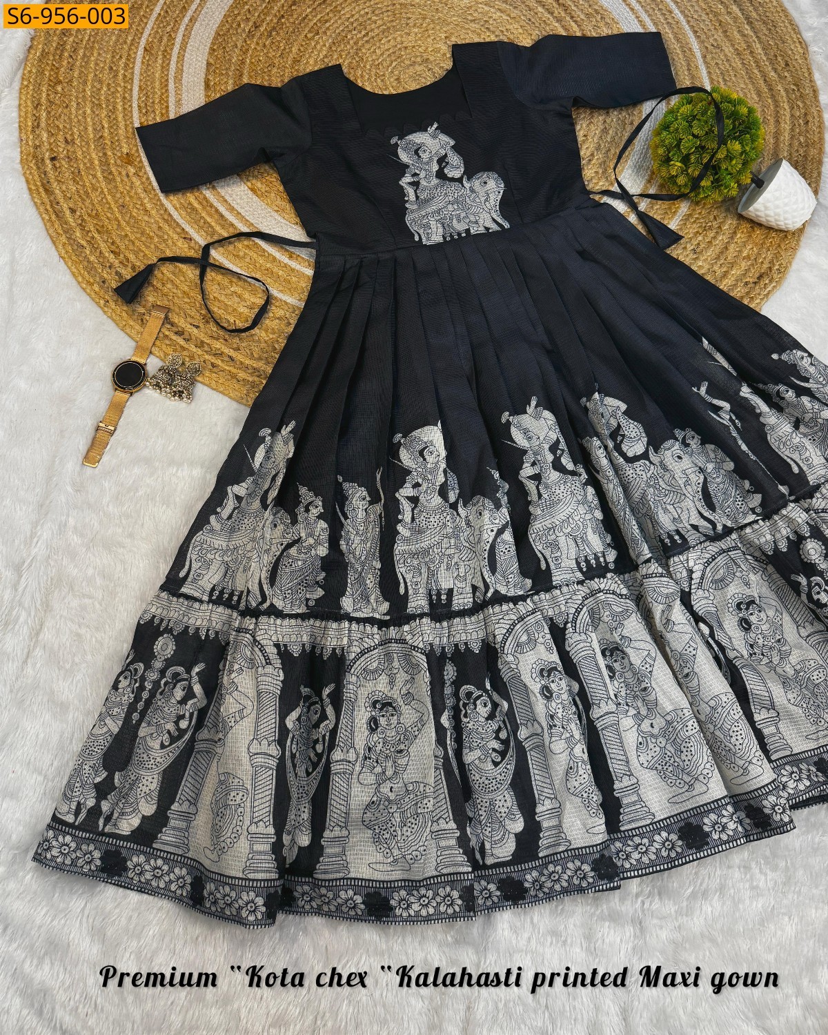 Black Fancy Kota mix Cotton Maxi