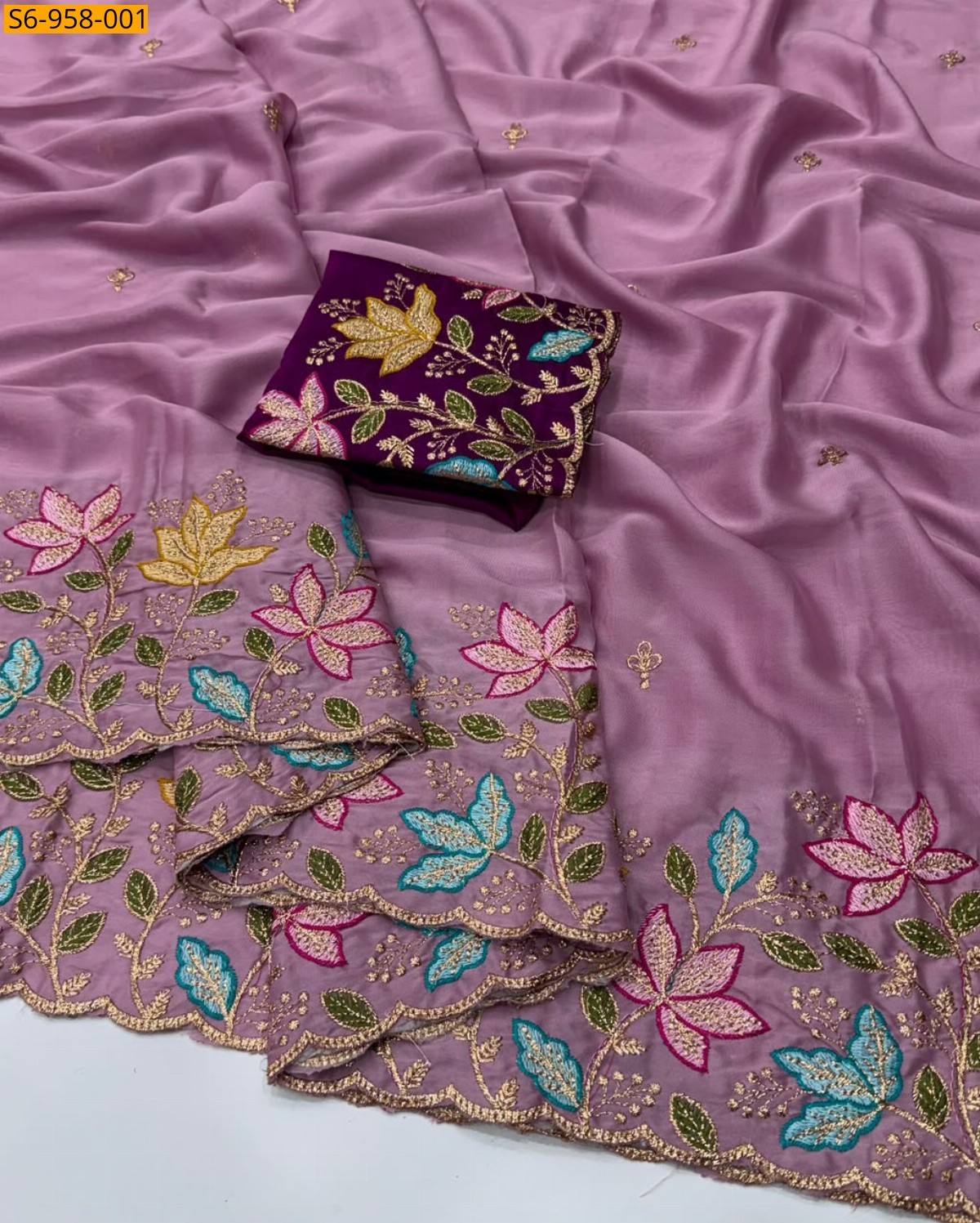 Pink Fancy Star Georgette Saree