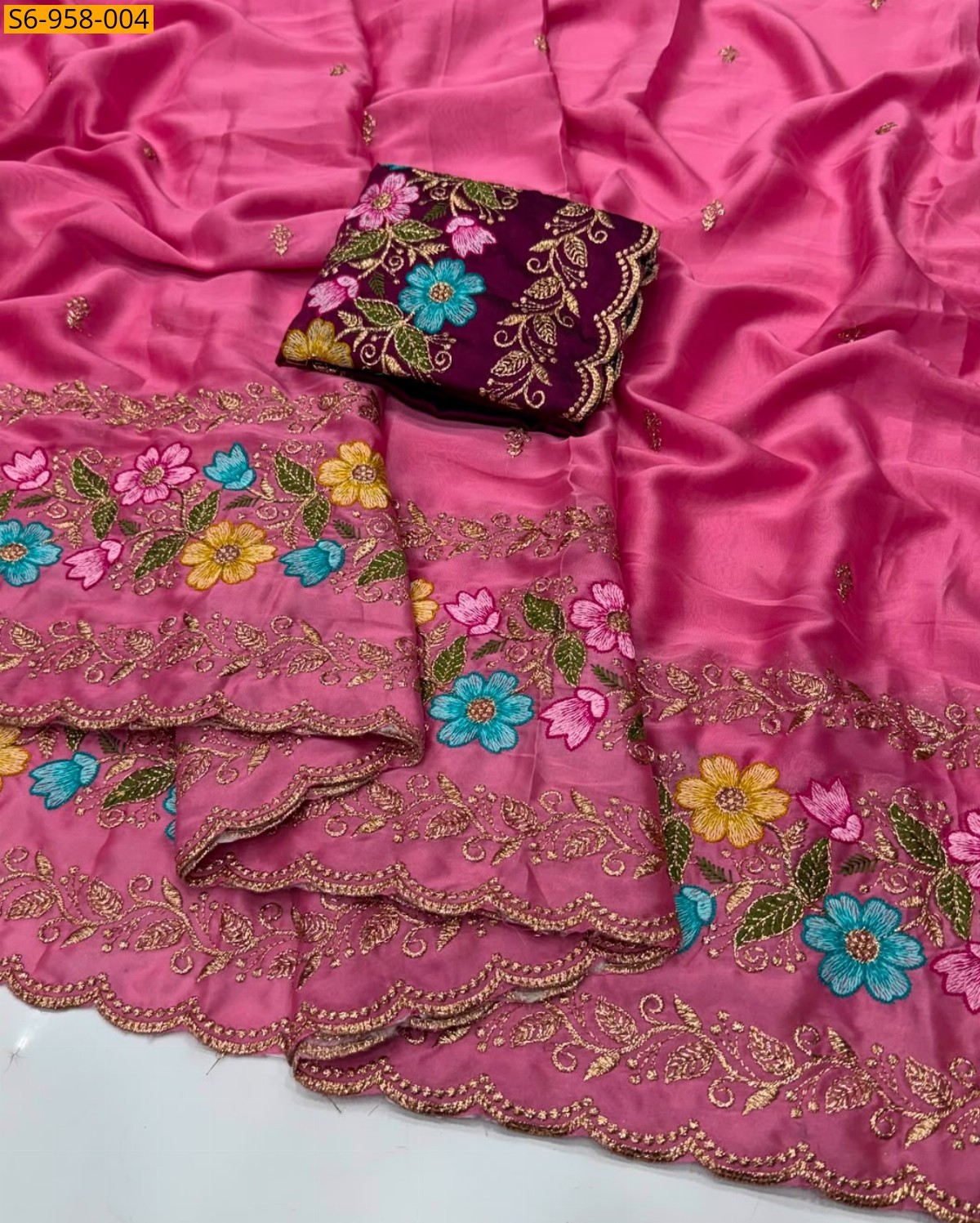 Pink Fancy Star Georgette Saree