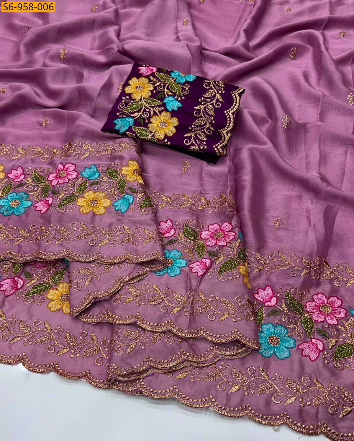 Pink Fancy Star Georgette Saree
