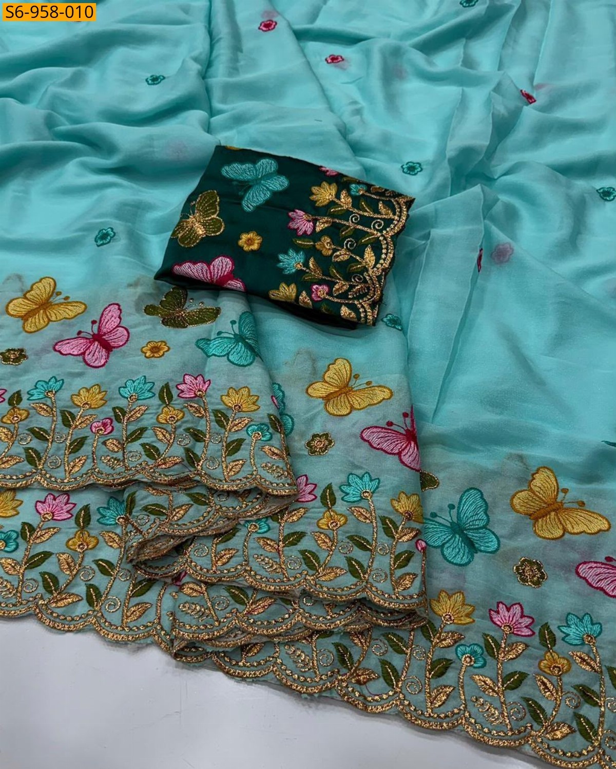 Blue Fancy Star Georgette Saree