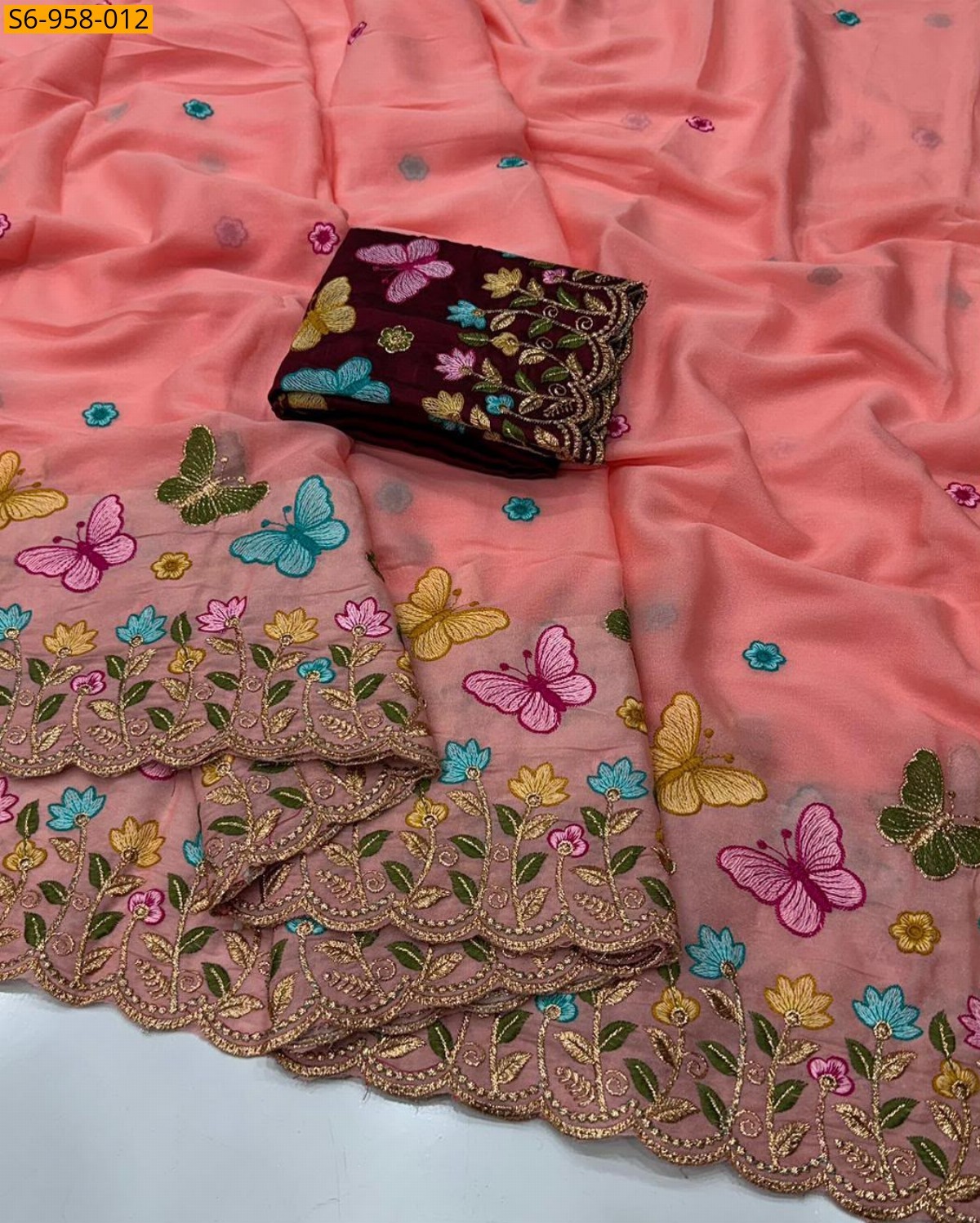 Peach Fancy Star Georgette Saree