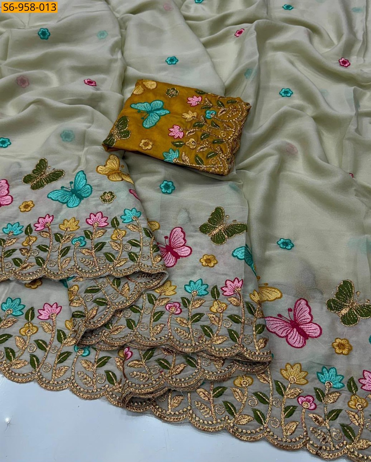 Silver Fancy Star Georgette Saree