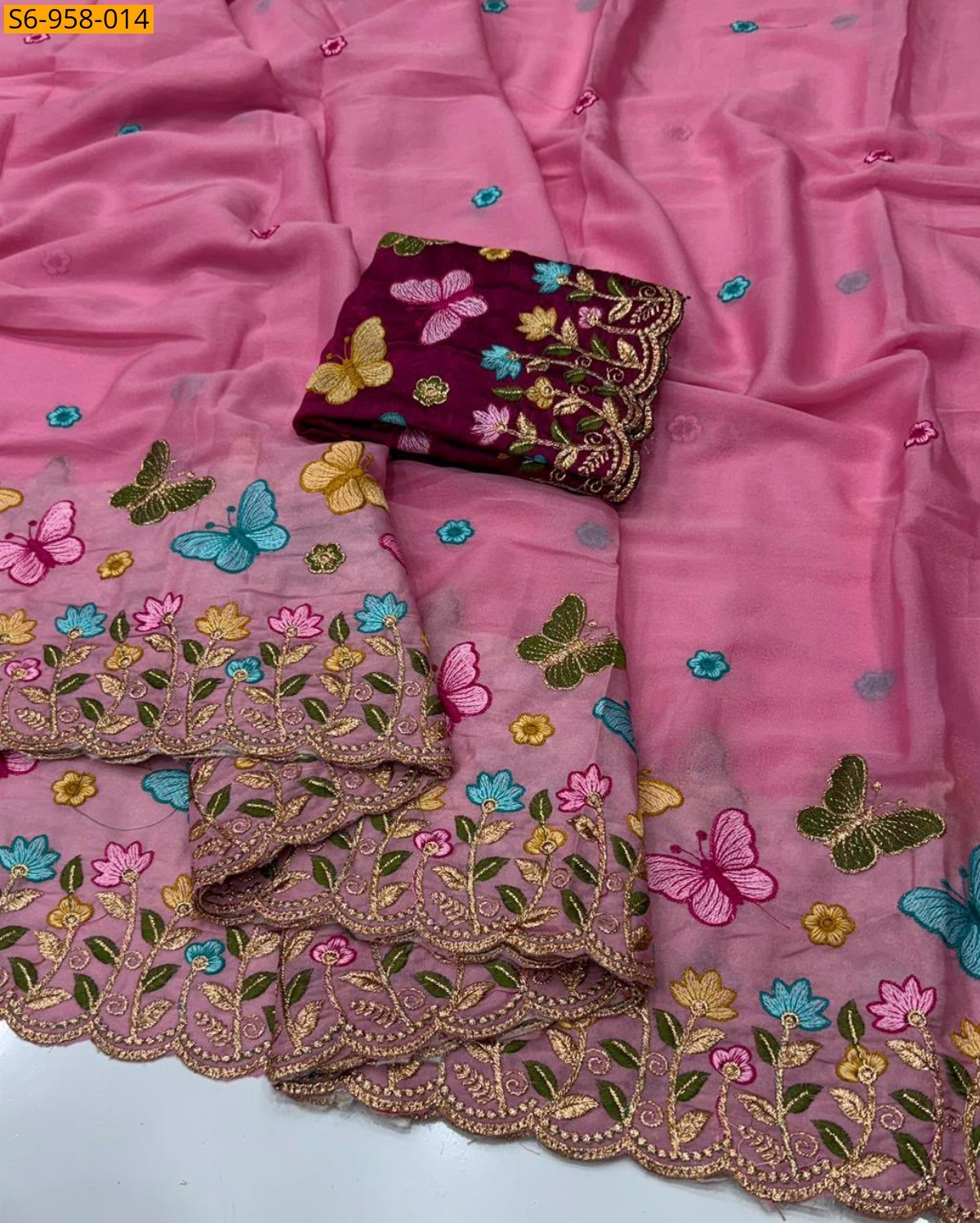 Pink Fancy Star Georgette Saree