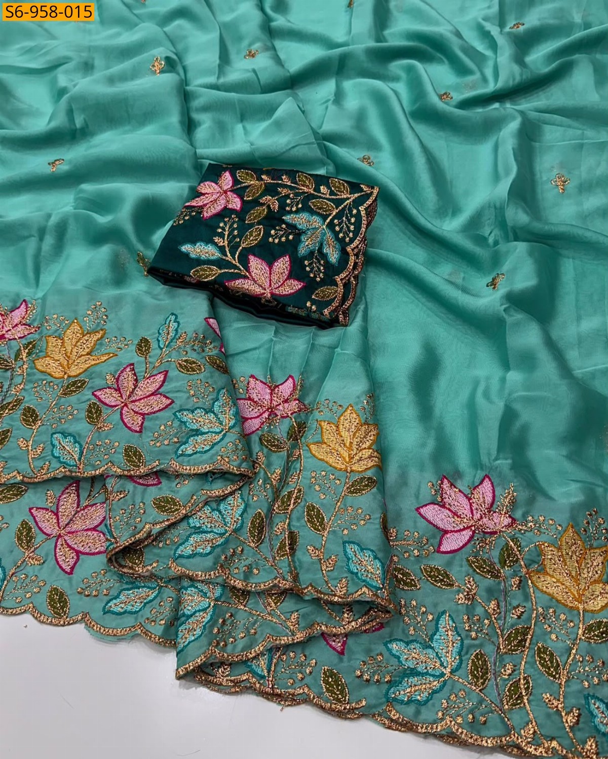 Rama Green Fancy Star Georgette Saree