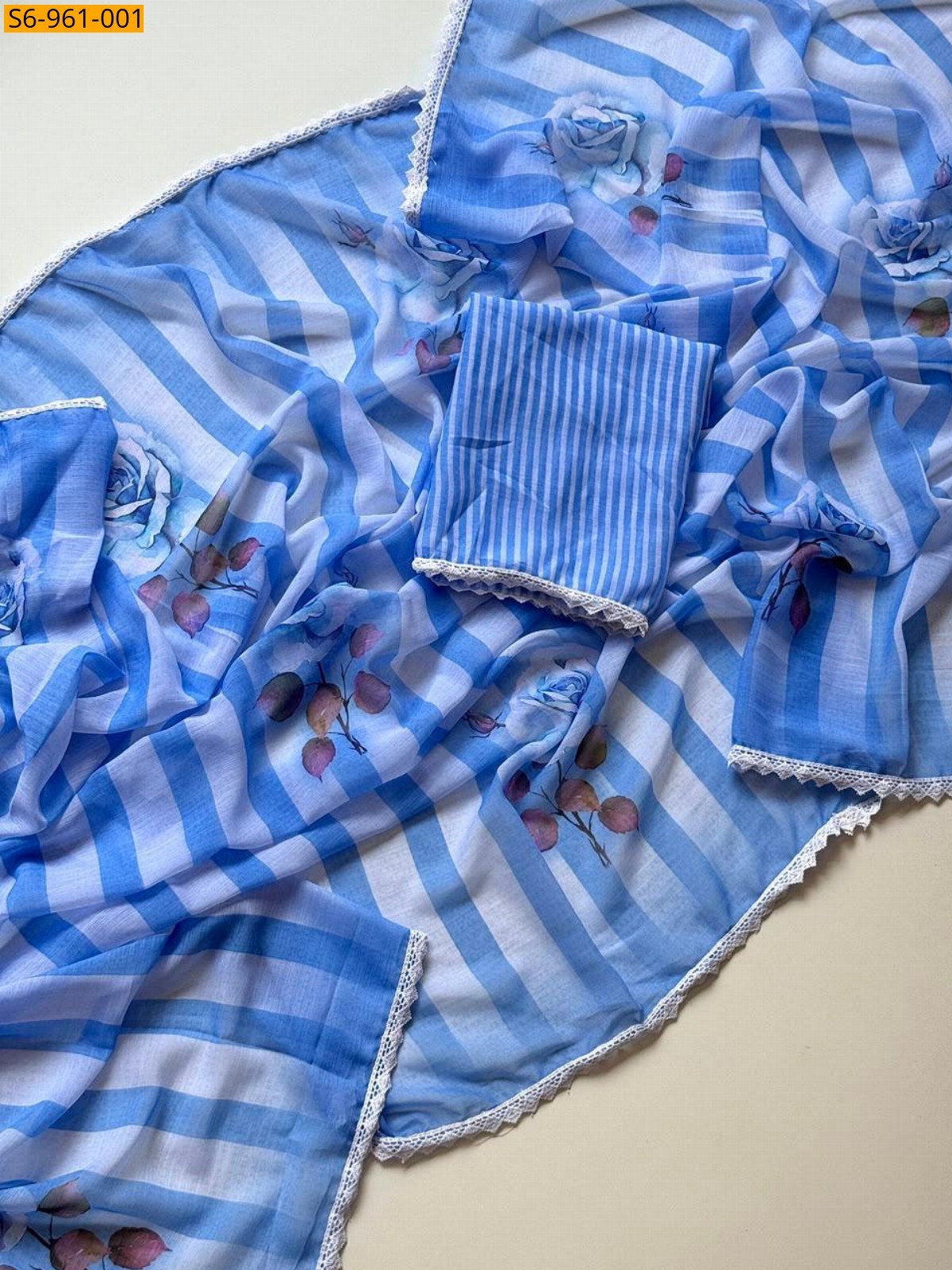 Blue Fancy Alpino Chiffon Saree