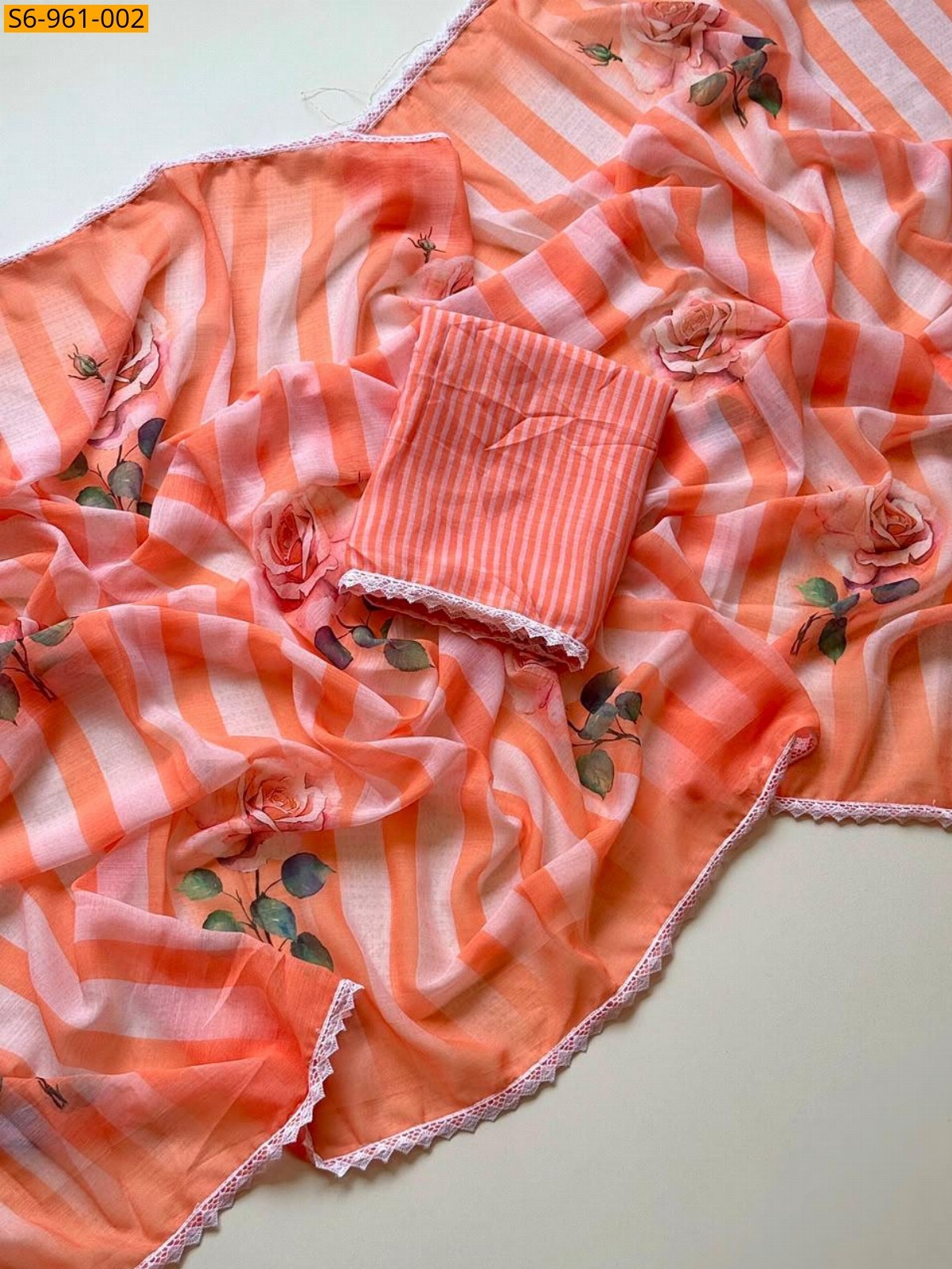 Orange Fancy Alpino Chiffon Saree