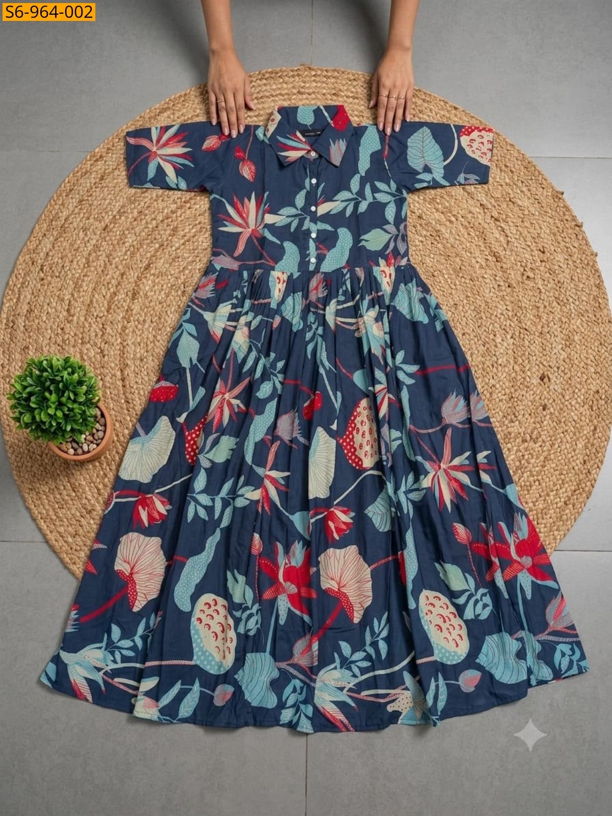 Navy blue Fancy Soft mix Cotton Maxi