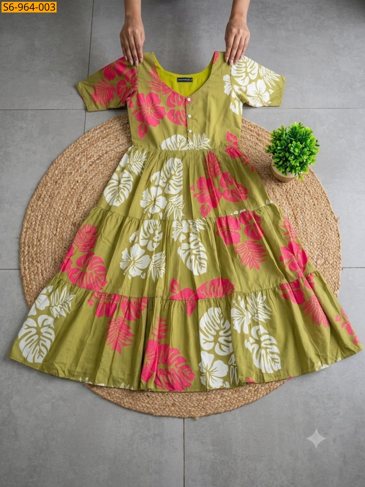 Green Fancy Soft mix Cotton Maxi