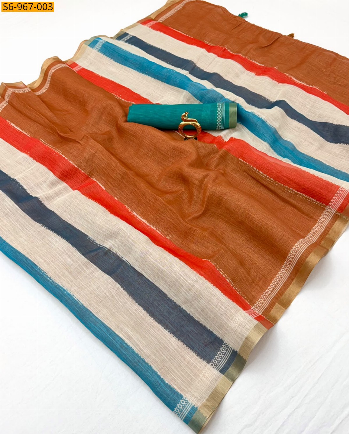 Brown Fancy Linen Cotton Saree