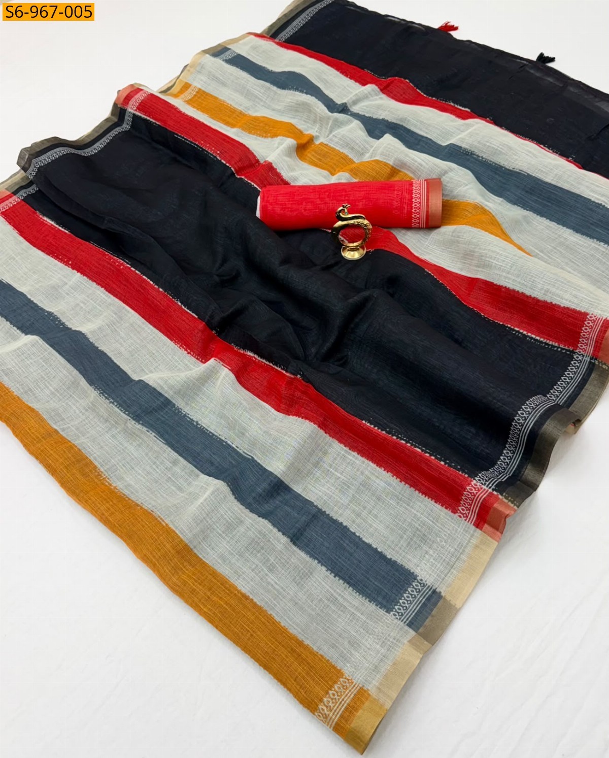 Black Fancy Linen Cotton Saree