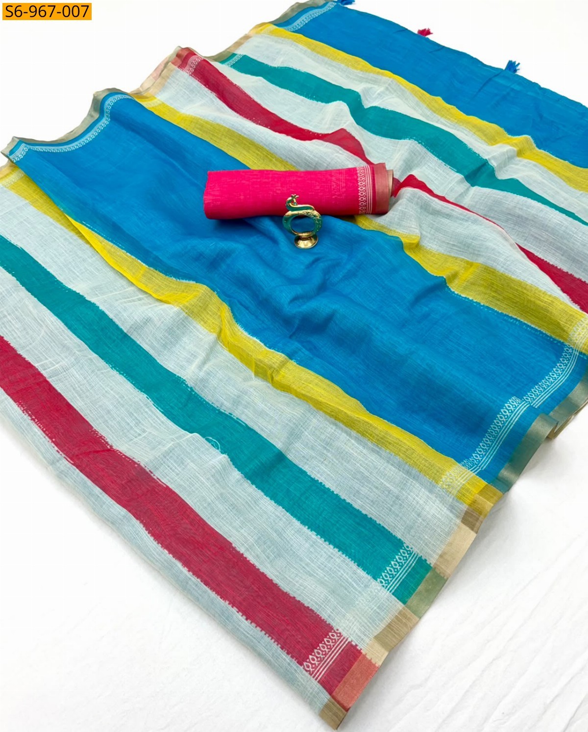Blue Fancy Linen Cotton Saree