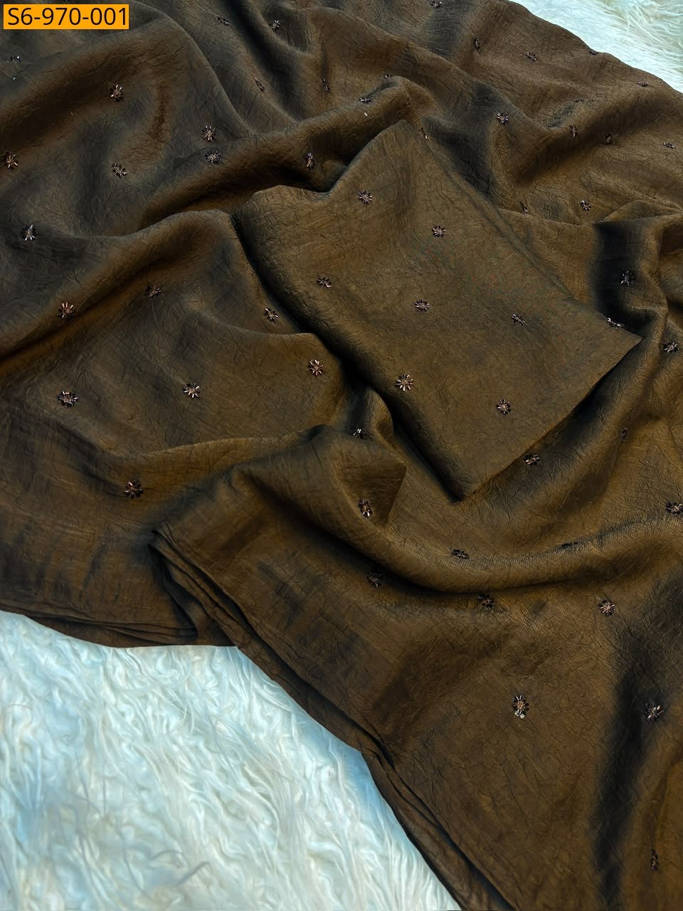 Choco brown Fancy Crush Beads work Saree