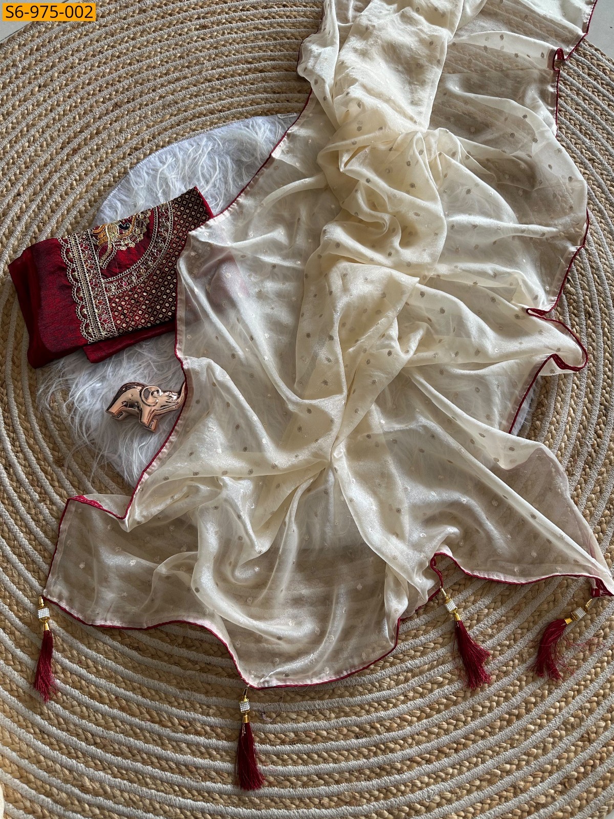 Cream Fancy Georgette Saree