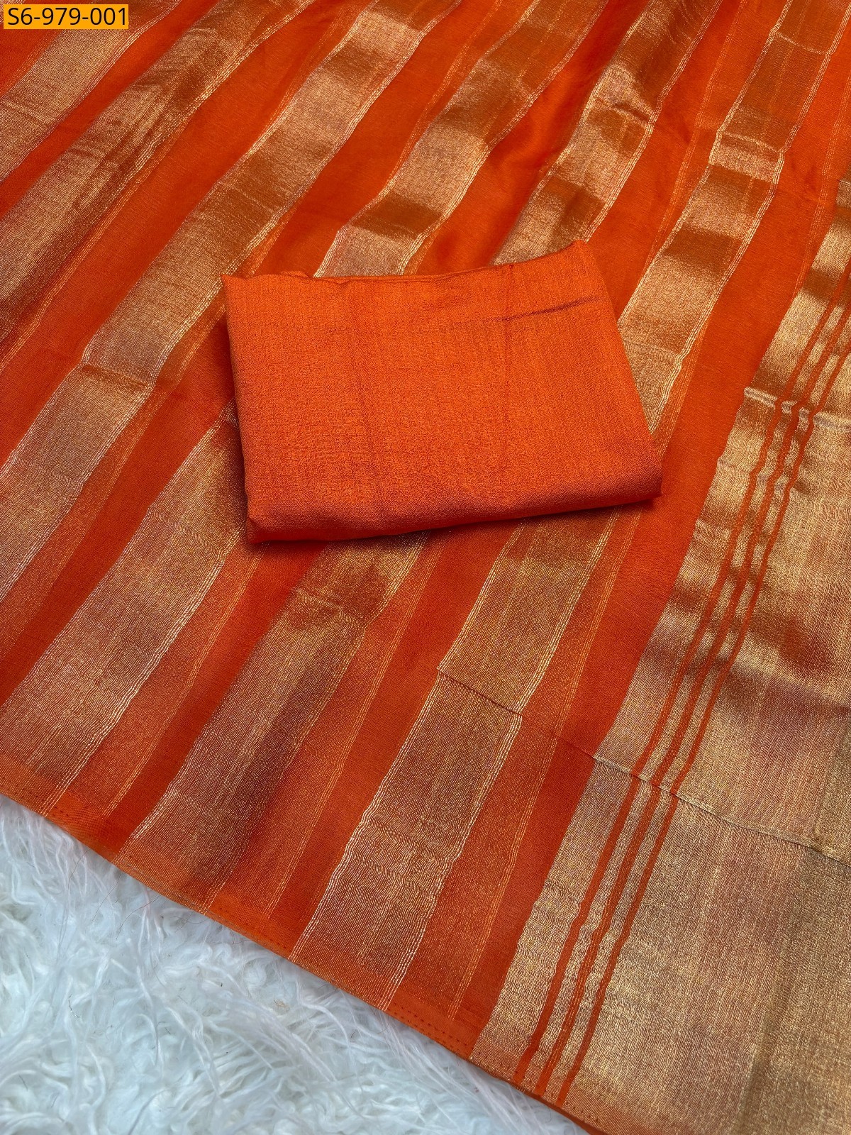 Orange Fancy Organza  Saree