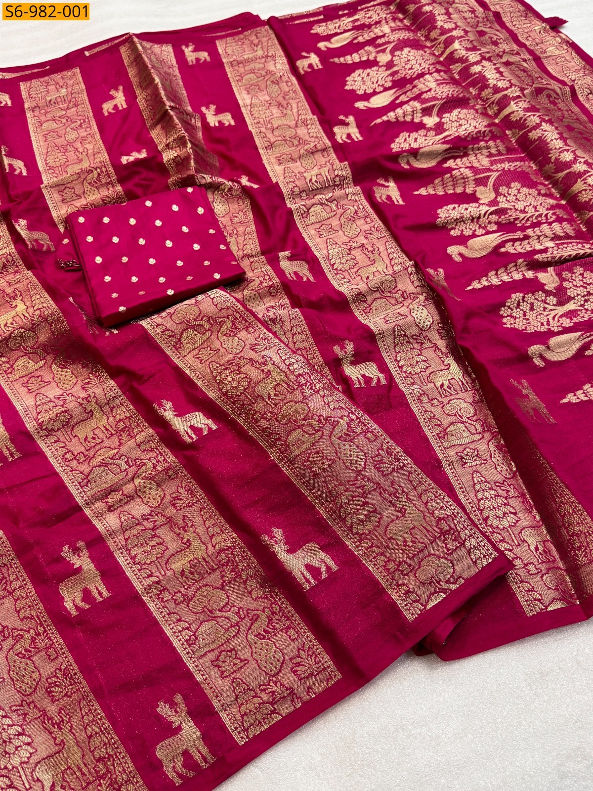 Red Fancy Moonga Viscose Soft Silk Saree