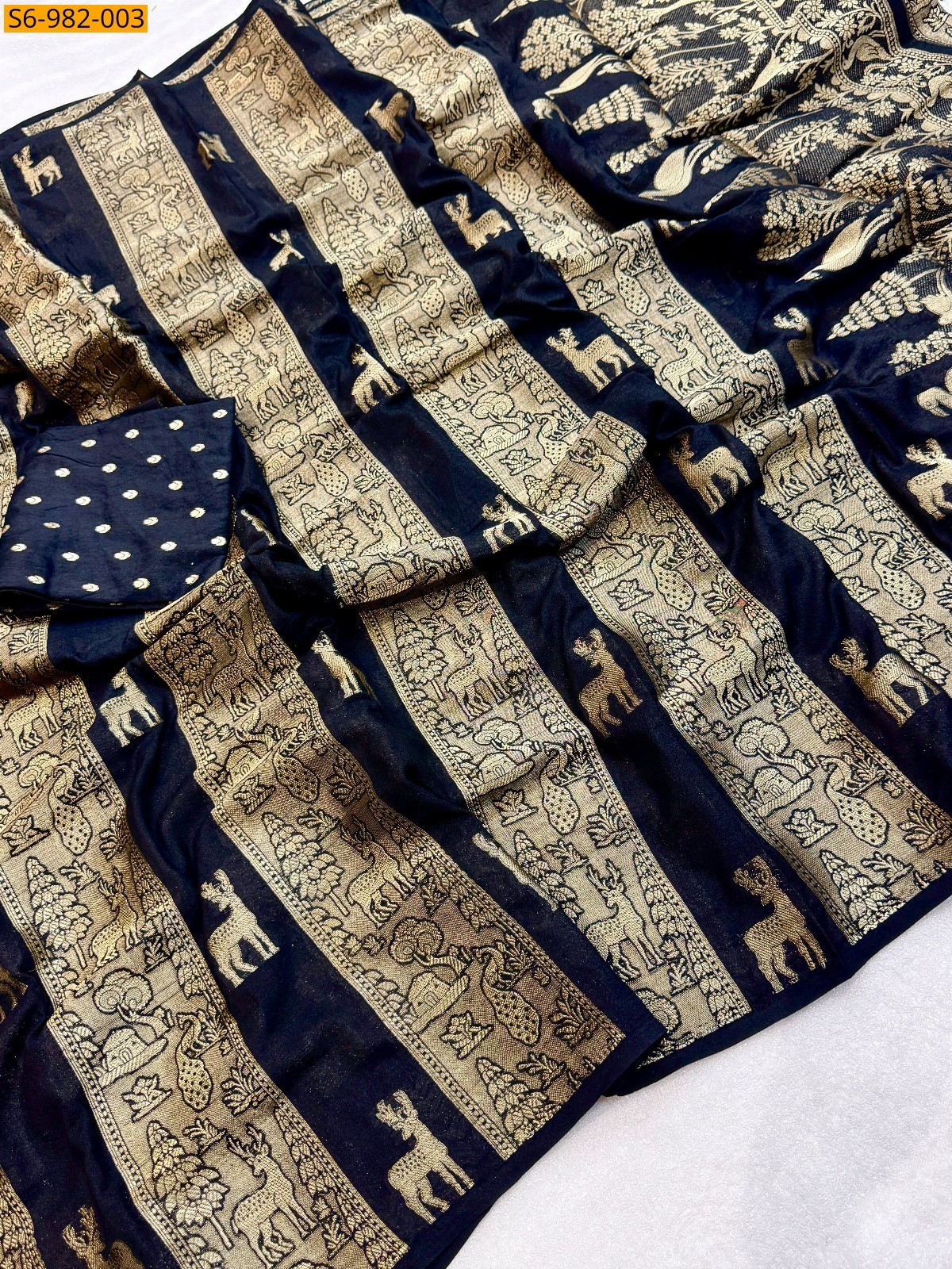 Black Fancy Moonga Viscose Soft Silk Saree