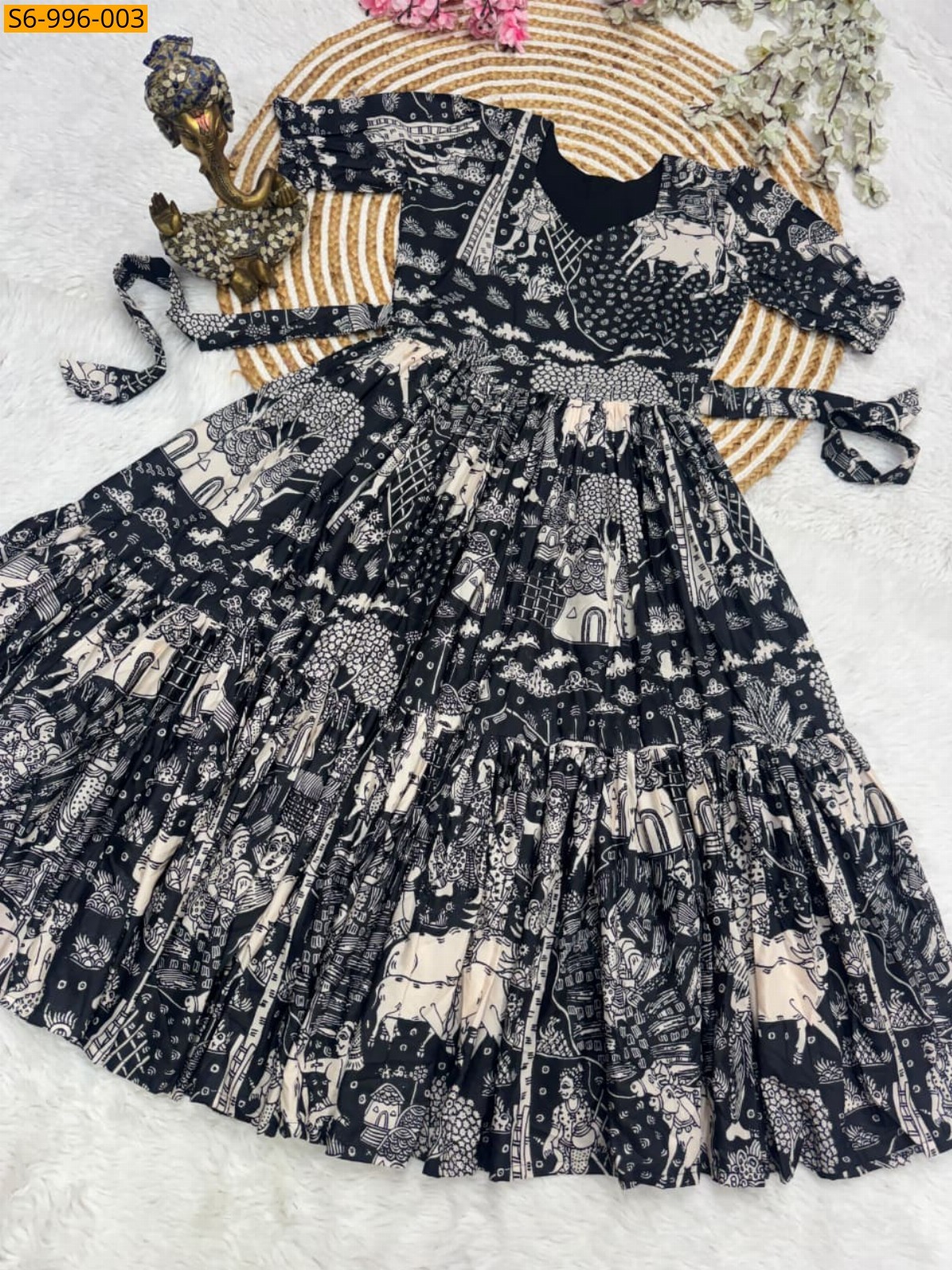 Black Fancy Muslin mix Cotton Maxi
