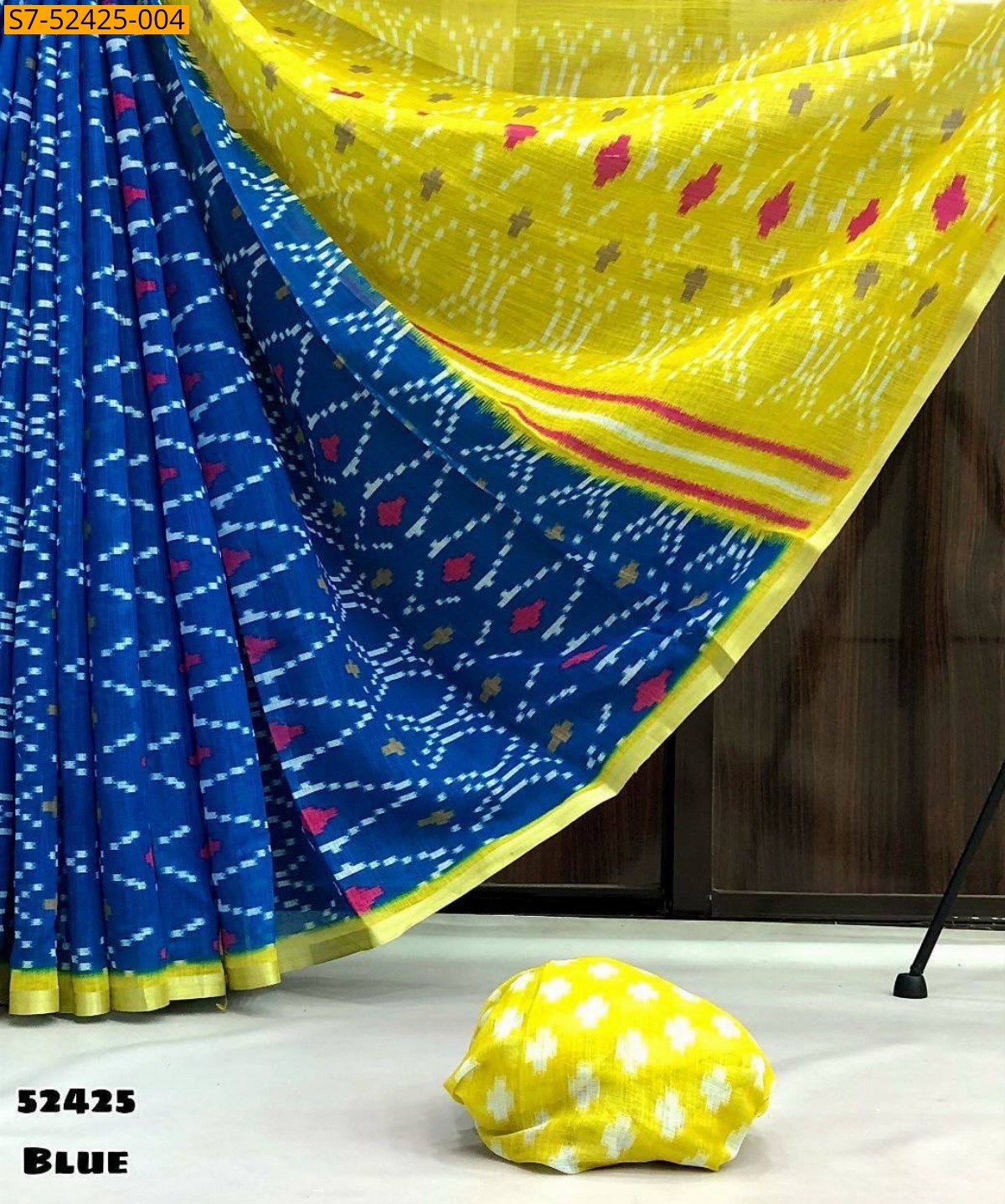 Blue Fancy Soft Lenin Ikkat Saree