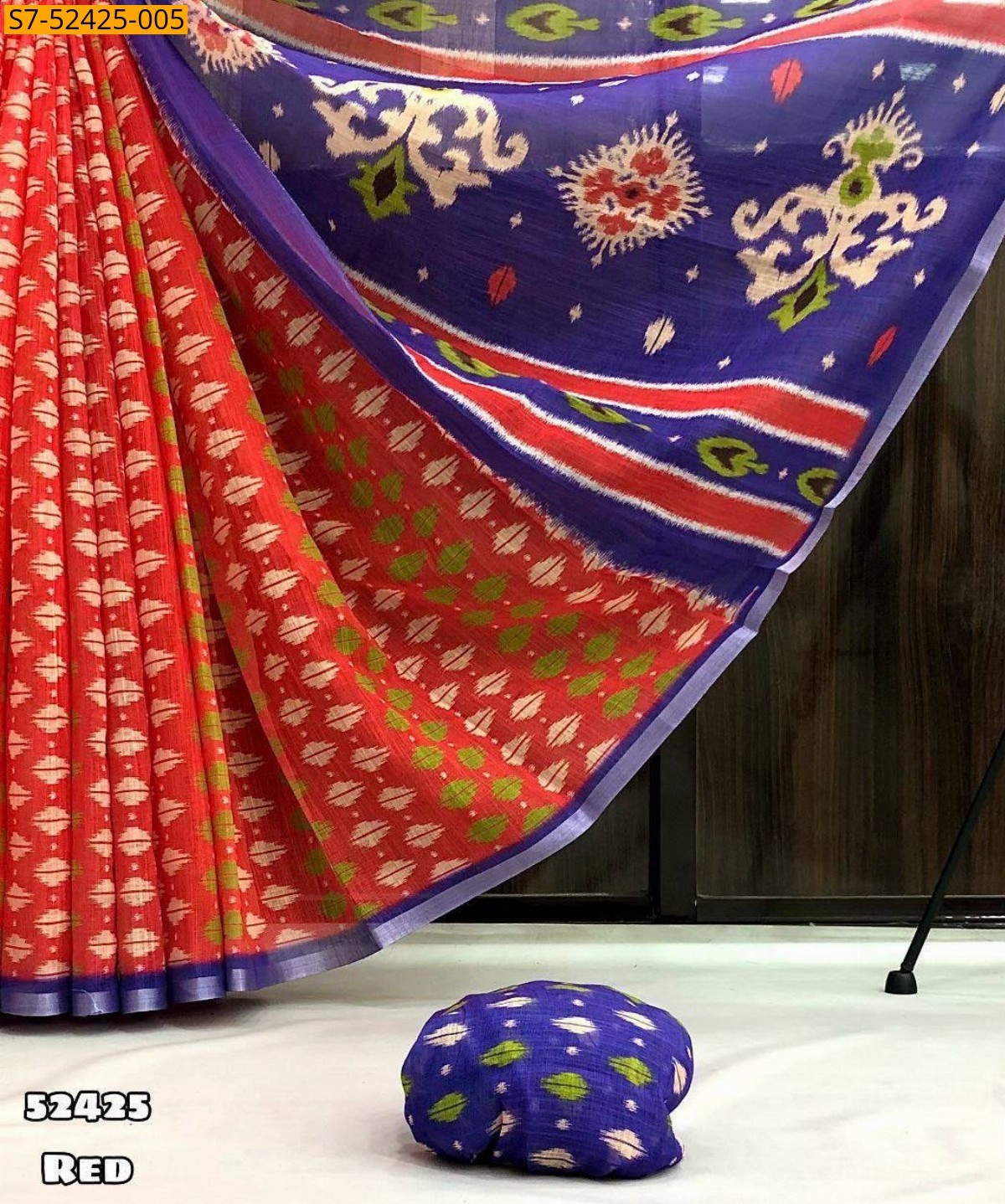 Red Fancy Soft Lenin Ikkat Saree
