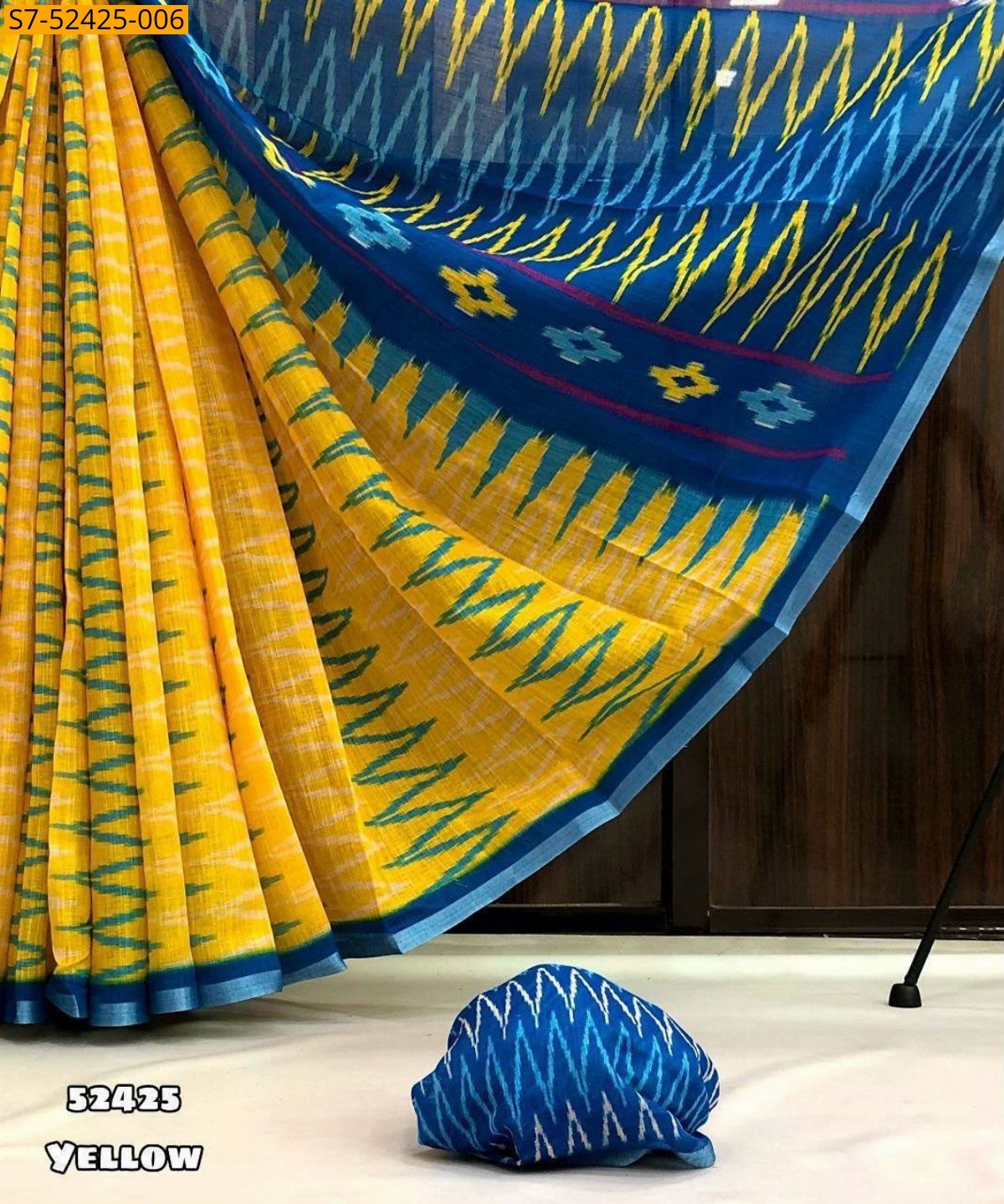 Yellow Fancy Soft Lenin Ikkat Saree