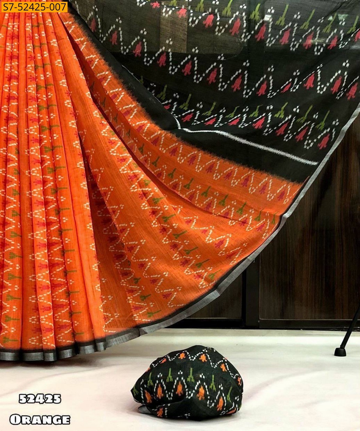 Orange Fancy Soft Lenin Ikkat Saree