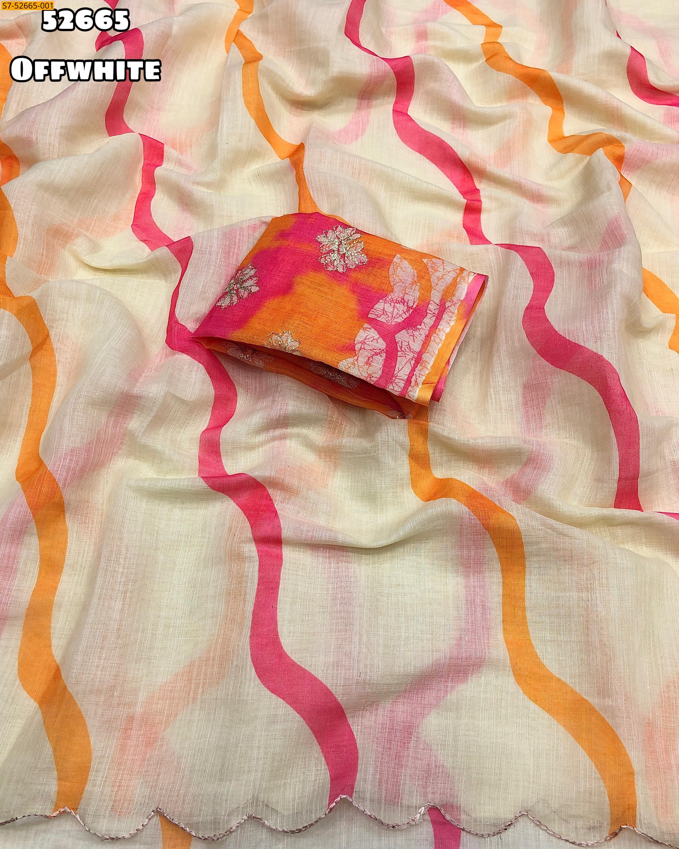 Half White Soft lenin Saree