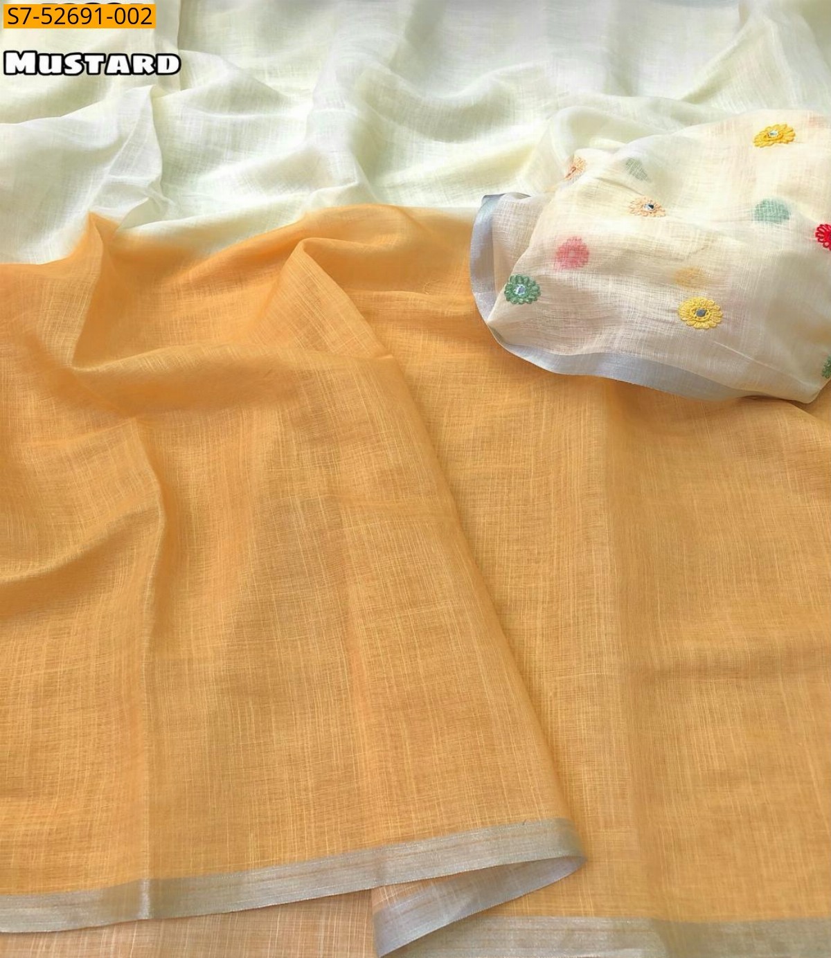 Mustard Fancy Soft Linen Digital Printed Saree