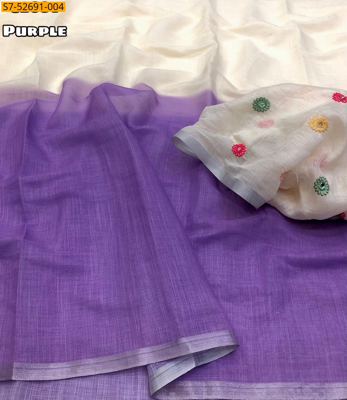 Purple Fancy Soft Linen Digital Printed Saree