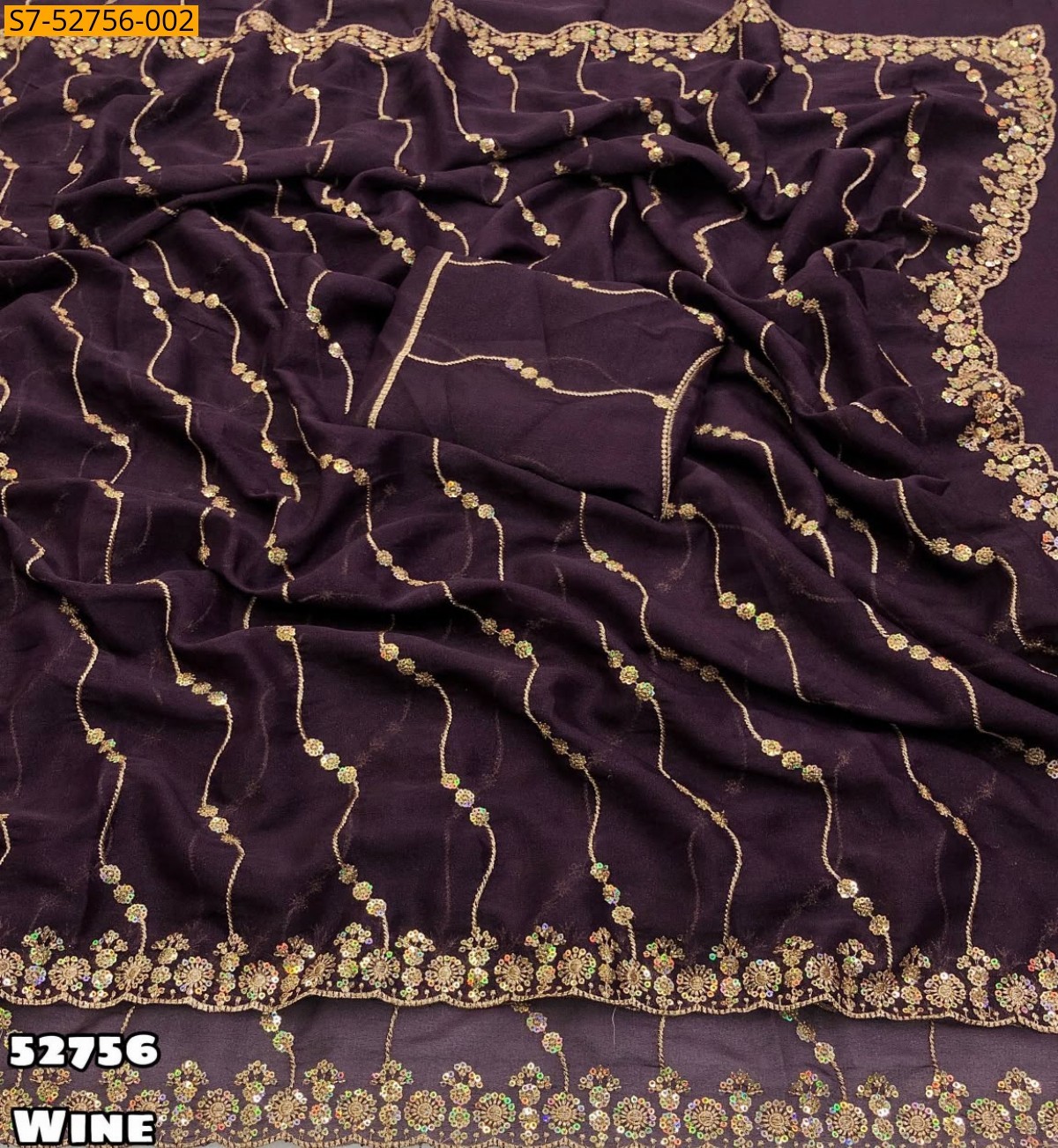 Wine Fancy Star Georgette Saree