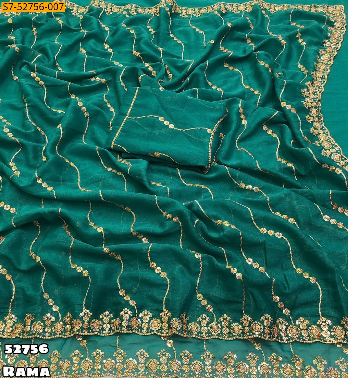Rama Green Fancy Star Georgette Saree