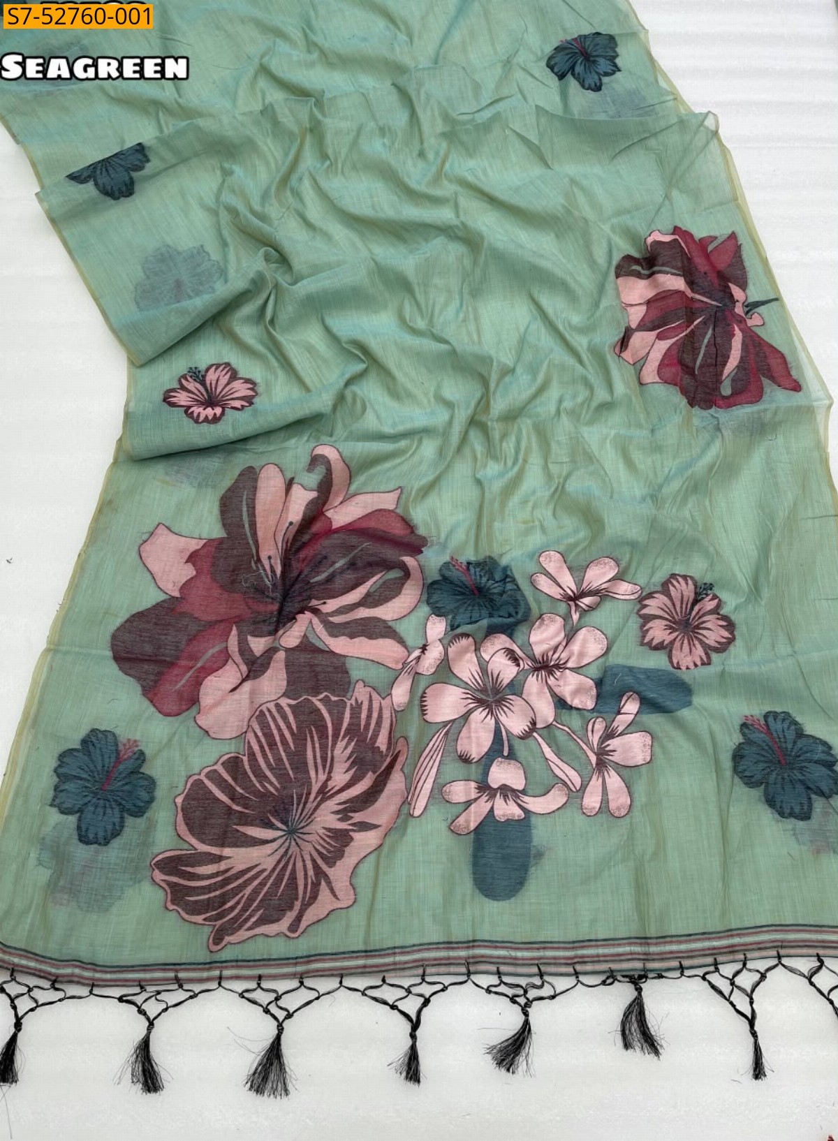 Sea Green Fancy Soft Cotton Saree